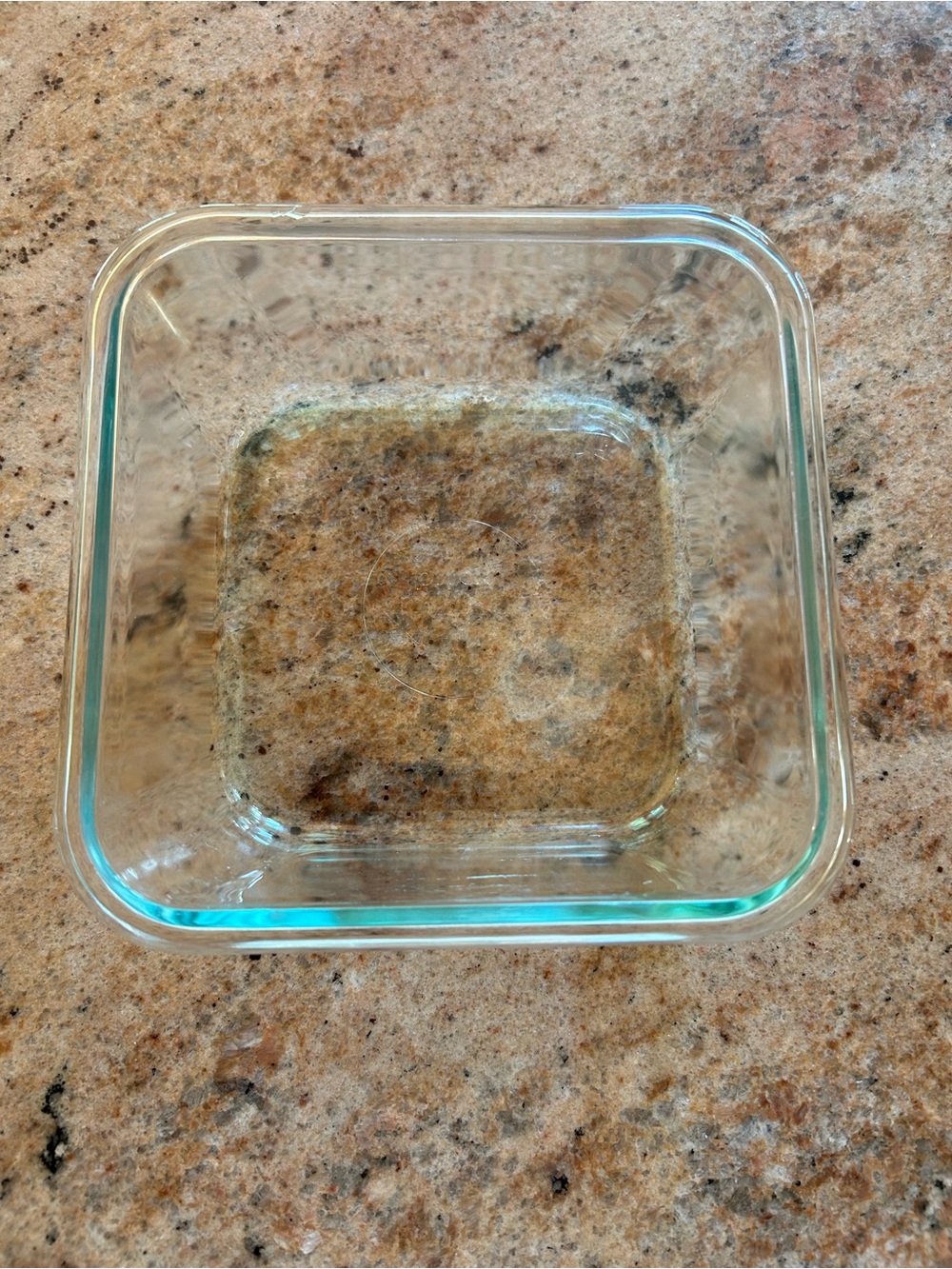 Pyrex #8704 Clear Glass Square 4 cup Baking Dish. Aqua Tint.